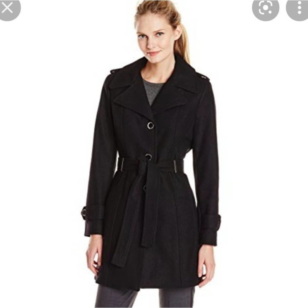 Calvin Klein basketweave faux‎ wrap black coat women's size large new!!!